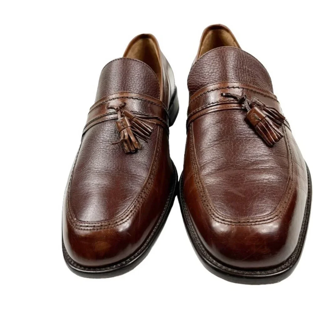Bostonian Brown Leather Upper Dress Shoe Slip On Tassels Made in Italy Size 12